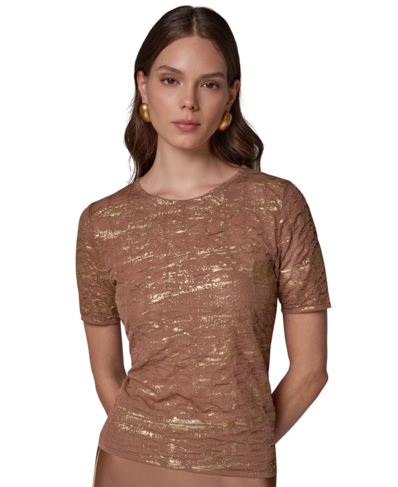 Women's Metallic Crewneck Short-Sleeve Sweater