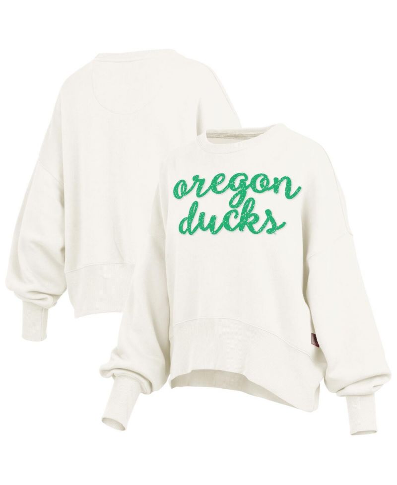 Women's Cream Oregon Ducks Oversized Chelsea Waist Length Pullover Sweatshirt