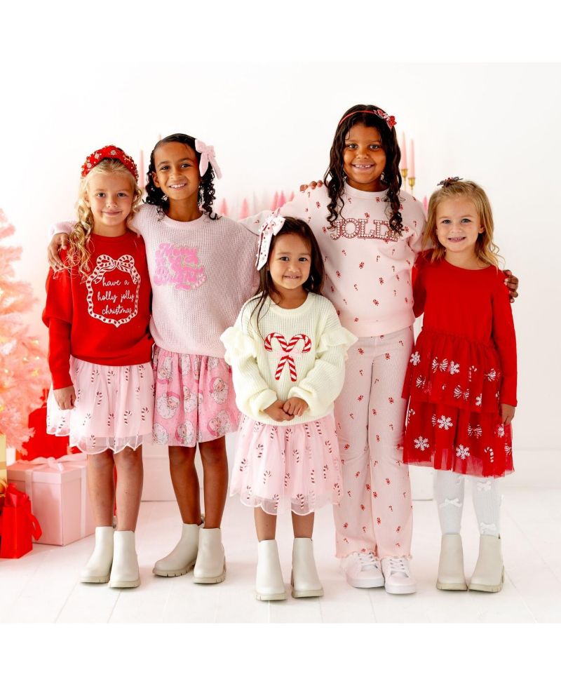 Girls' 4-16 Candy Cane Lane Flare Lettuce-Edge Leggings