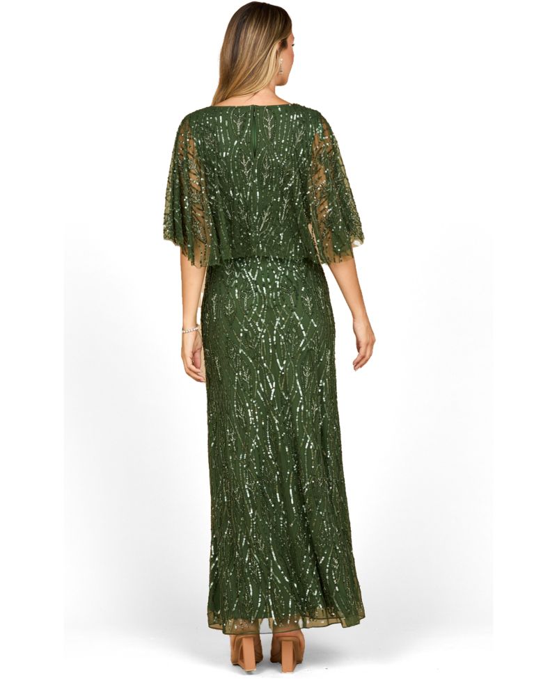 Women's Beaded Gown with Half Cape