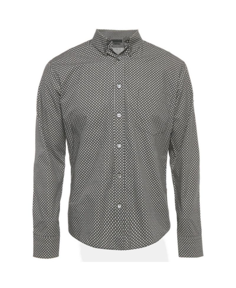 Men's Skull-Print Slim-Fit Button-Down Shirt
