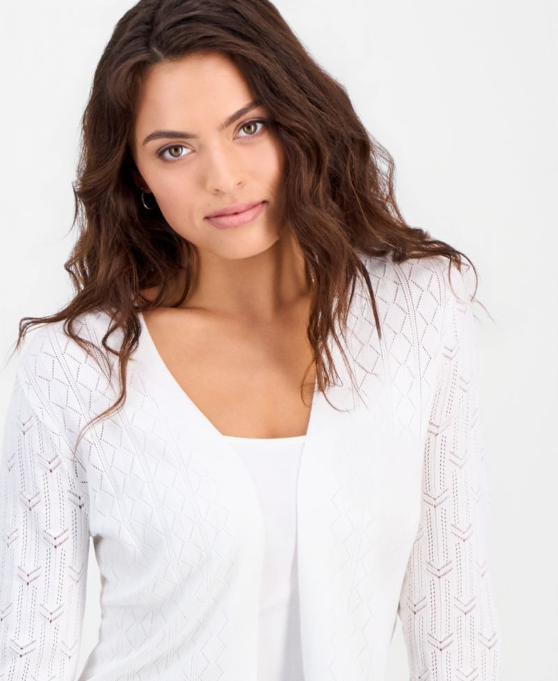 Petite Pointelle Knit Open-Front Shrug