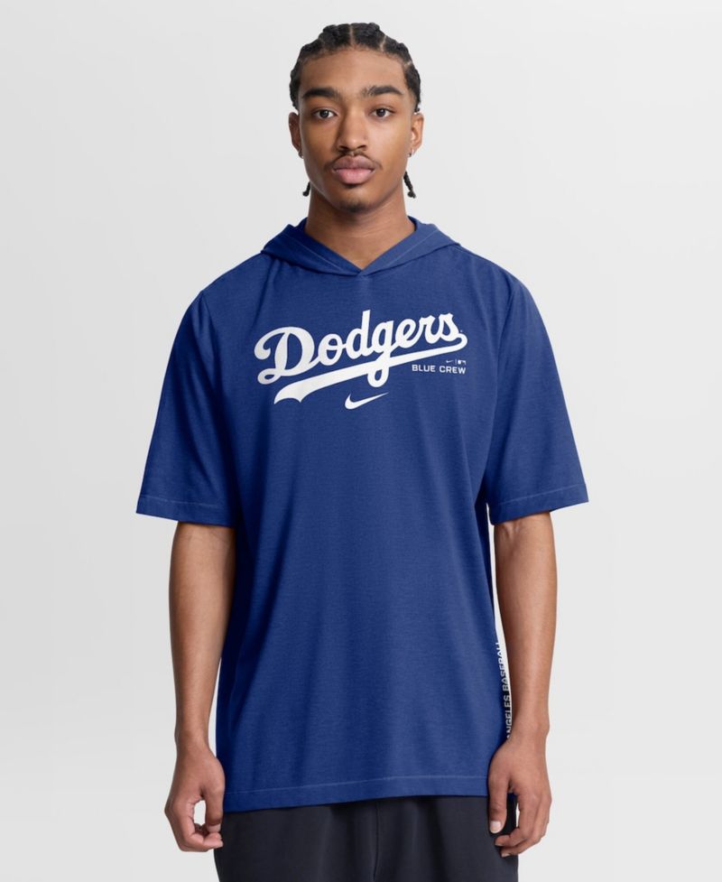 Men's Royal Los Angeles Dodgers Arched Wordmark Tri-Blend Hooded T-Shirt