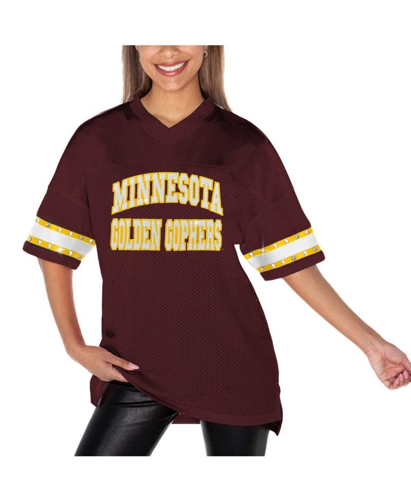 Women's Maroon Minnesota Golden Gophers Until Kickoff Rhinestone Fashion T-Shirt