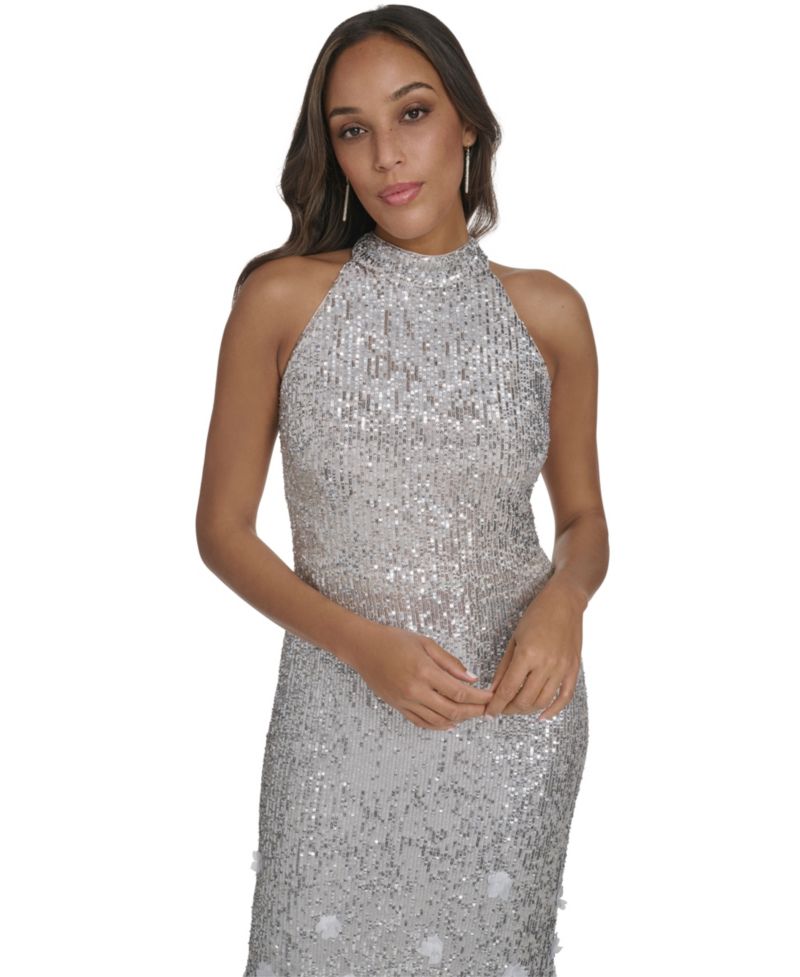 Women's Sequin 3D Floral Gown