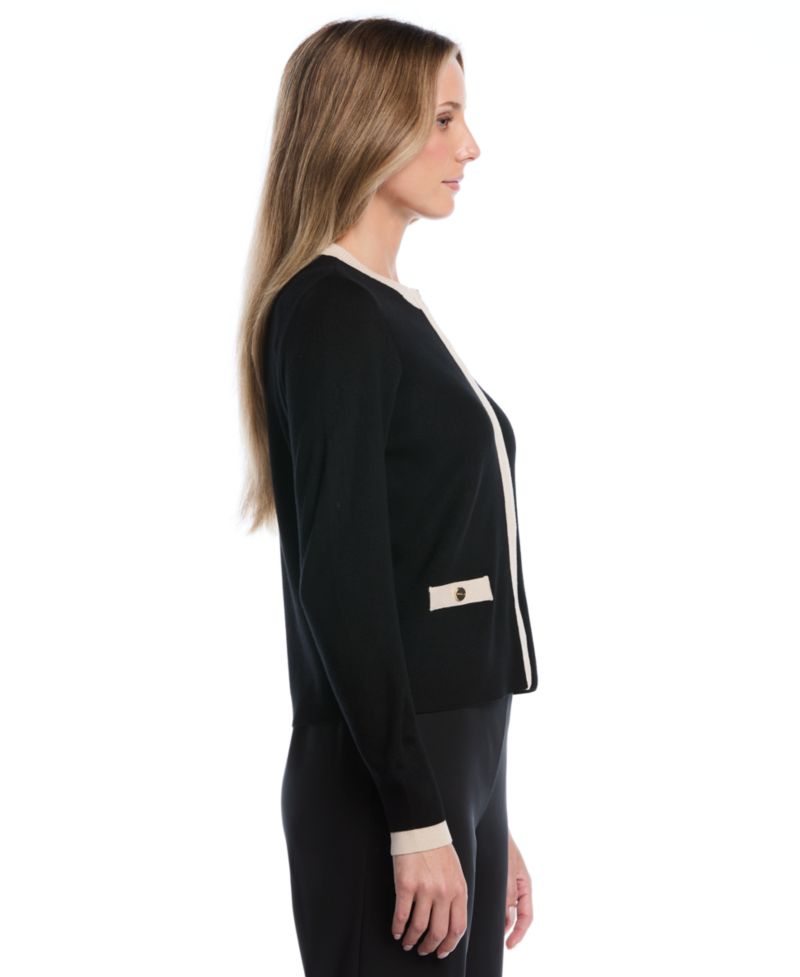 Petite Colorblock Zip-Up Crewneck Cardigan