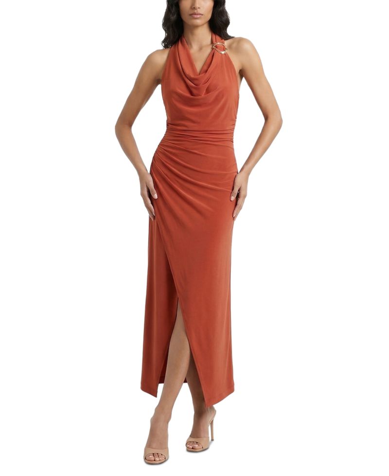 Women's Ruched Sleeveless Cowl Neck Dress