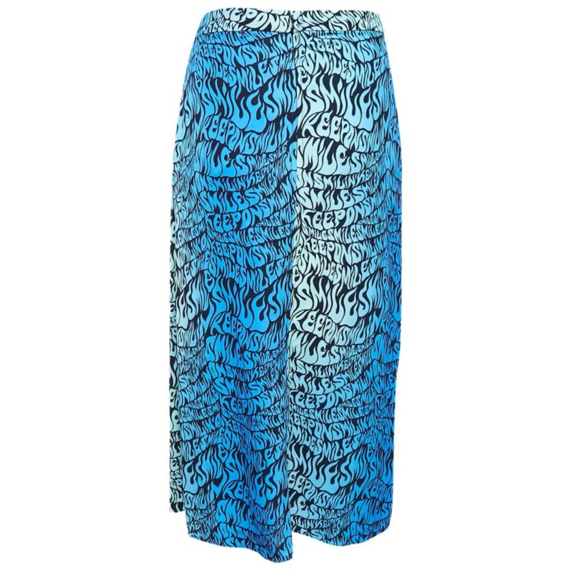 Women's Blue Printed Crepe De Chine Midi Skirt