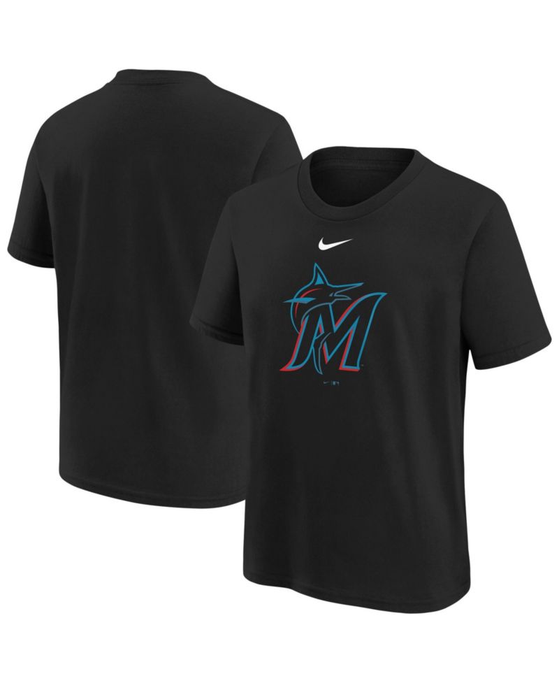 Big Boys and Girls Black Miami Marlins Large Logo T-Shirt
