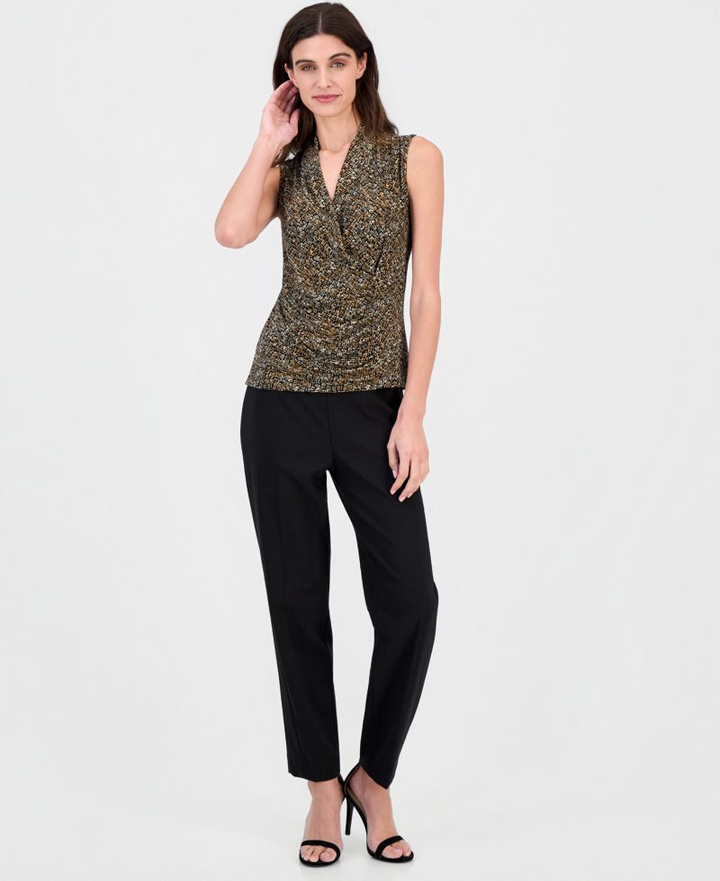 Women's Shirred Surplice Neck Sleeveless Top