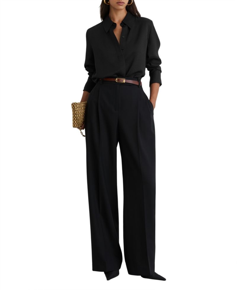 Women's Houndstooth Long-Sleeve Button-Up Shirt