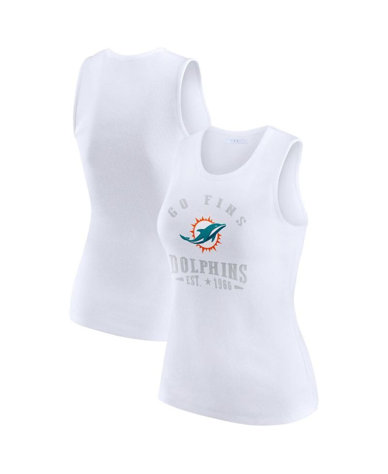 Women's White Miami Dolphins Ribbed Graphic Tank Top