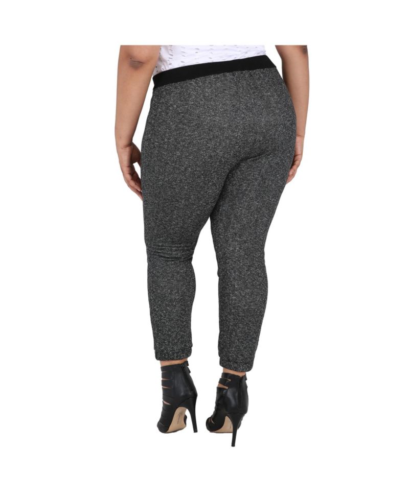 Plus Size Curvy Black Marled Yarn French Terry Jogger Pants