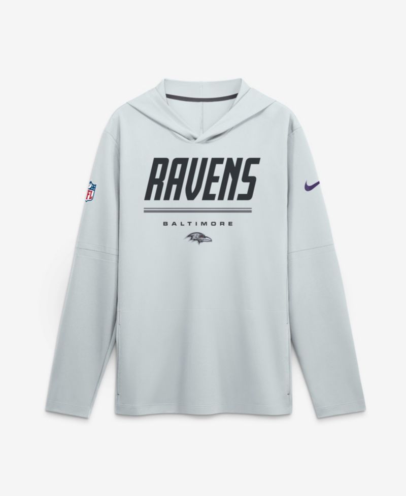 Men's Platinum Baltimore Ravens Sideline Lightweight Long Sleeve Hooded Dri-FIT T-Shirt