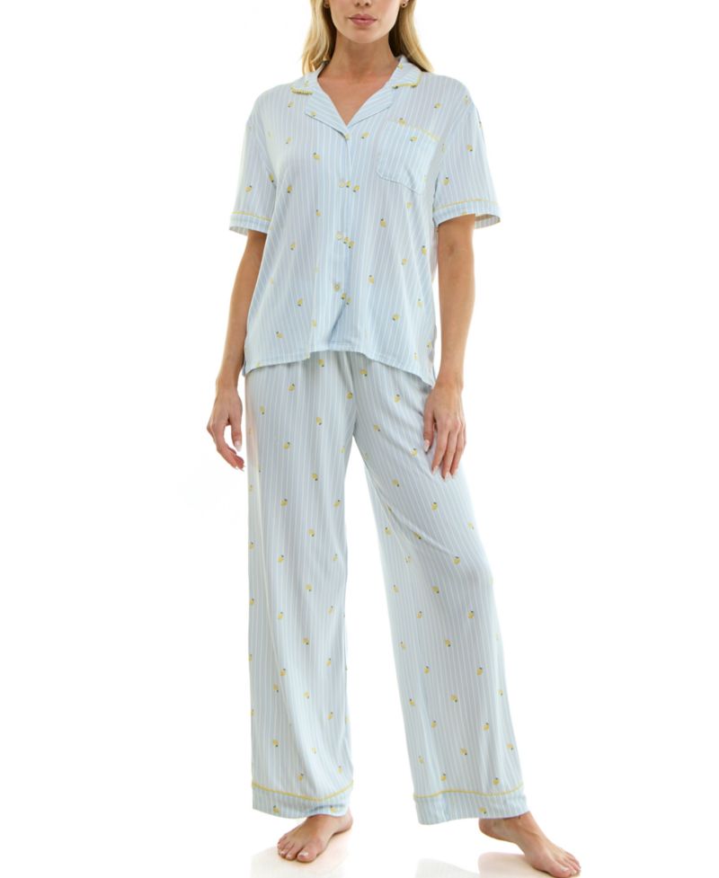Women's Notch Collared Top and Pajama Pants, 2-Piece Set
