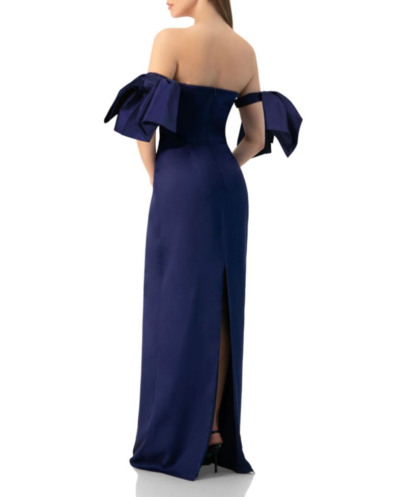 Women's Strapless Column Gown with Detachable Bow Sleeves