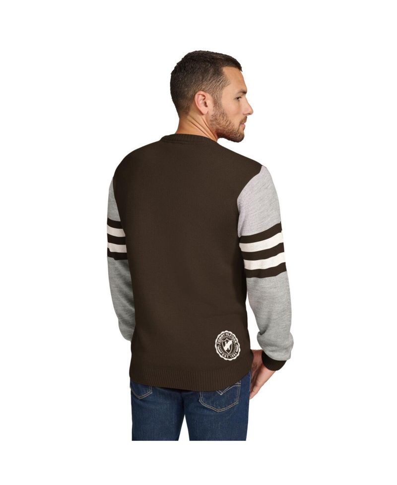 Men's Brown/Heather Gray Cleveland Browns Acrylic Crewneck Pullover Sweatshirt