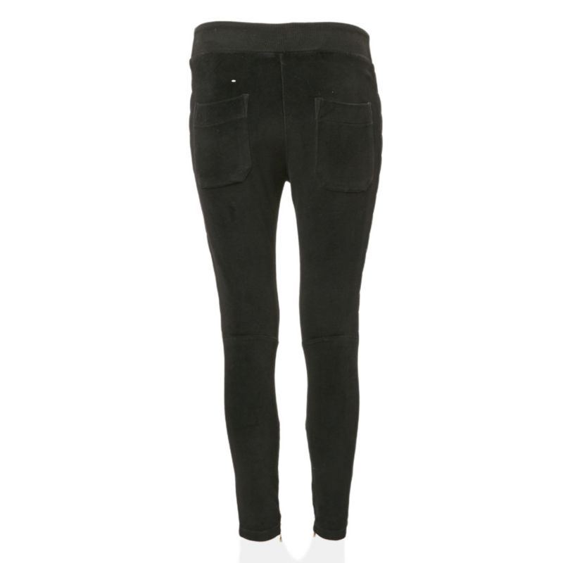 Women's Black Velour Quilted Detail Pants