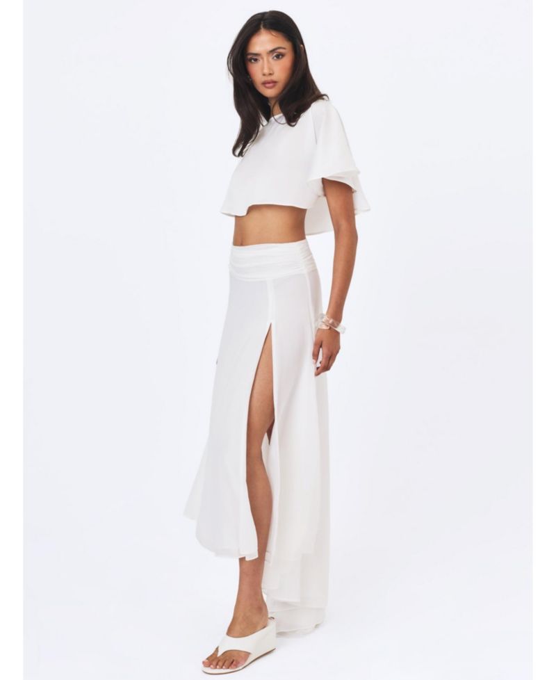 Women's Yarae Satin Boat Neck Short Sleeve Cape Top