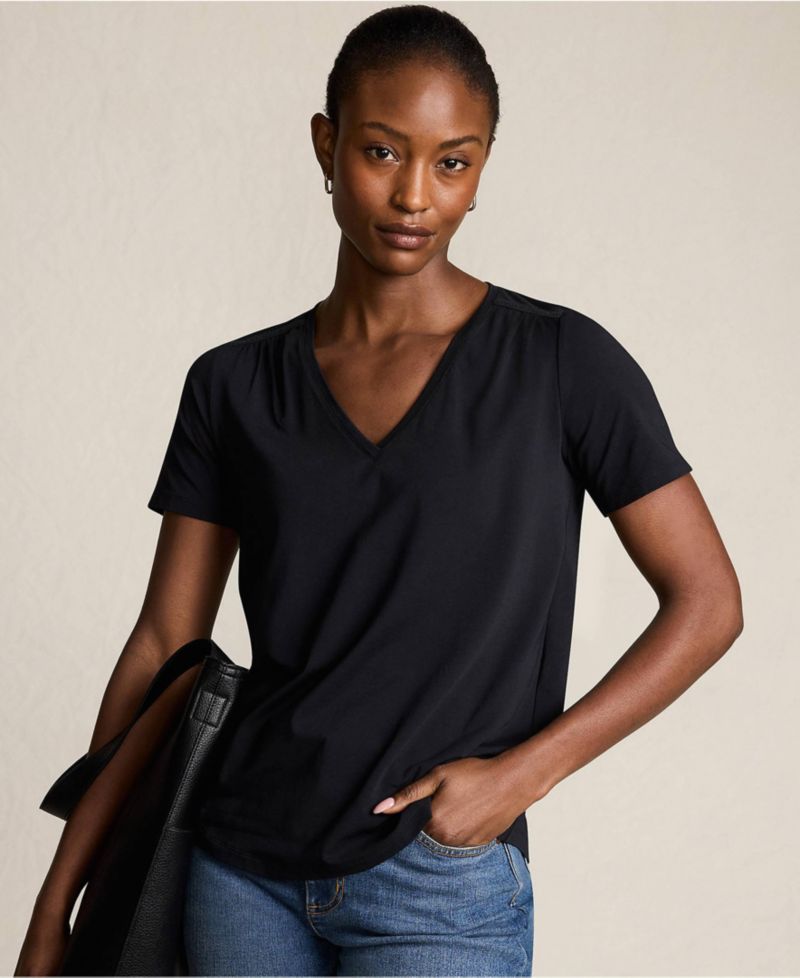 Women's Short Sleeve Lightweight Jersey Gathered Shoulder T-Shirt