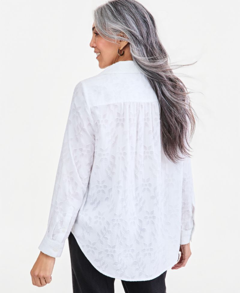 Women's Jacaurd Long-Sleeve Popover Blouse