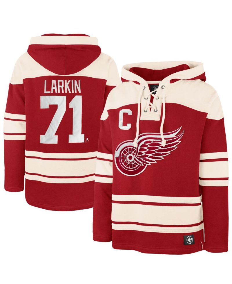 47 Brand Men's Dylan Larkin Red Detroit Red Wings Captain Patch Player Name & Number Lacer Pullover Hoodie