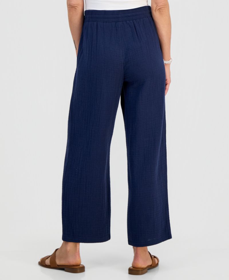 Petite Cotton Gauze Wide-Leg Pull-On Pants