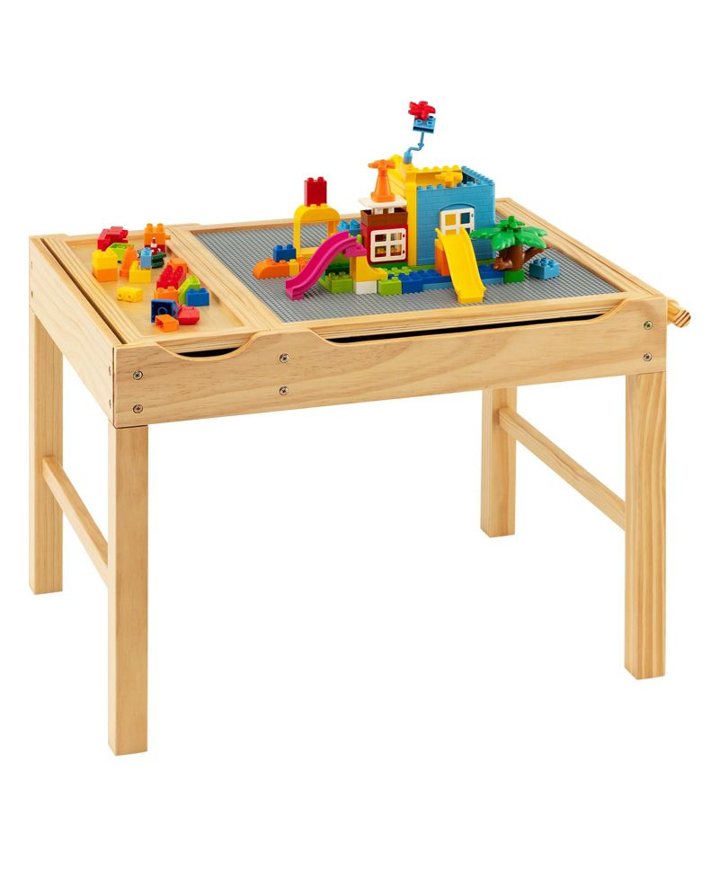 Wooden Building Block Activity Desk for Kids with Storage and Paper Roll