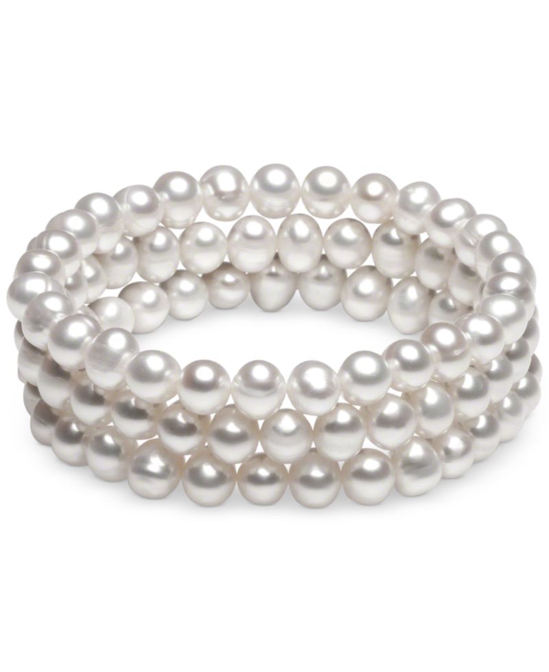 3-Pc. Set White Cultured Freshwater Pearl (6-1/2 mm) Stretch Bracelets (Also in White/Gray/Peacock & White/Pink Gray)