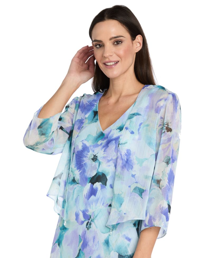 Women’s Printed 3/4-Length Sleeve Jacket and Maxi Dress, 2-Piece Set