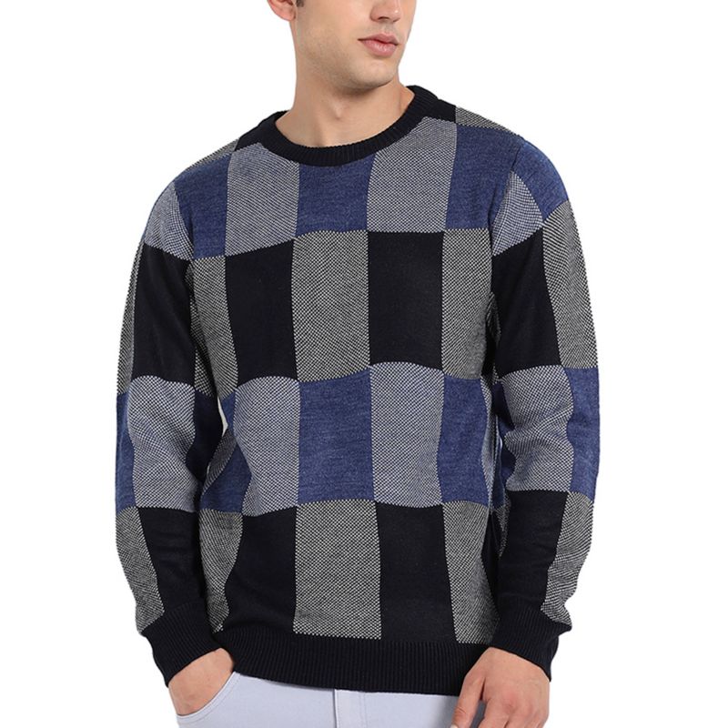 Men's Blue Block Check Pullover Sweater