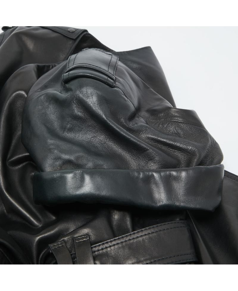 Women's Leather V-Neck Belted Mini Dress