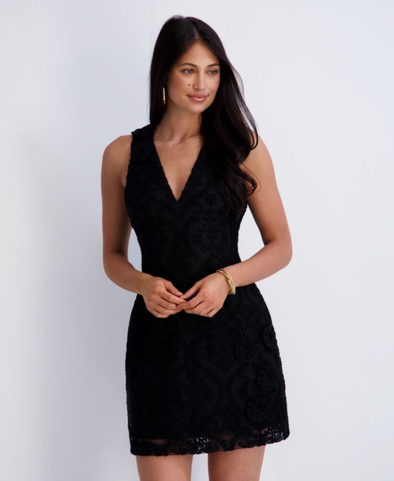 Women's Floral Detail Crochet Lace V-Neck Dress