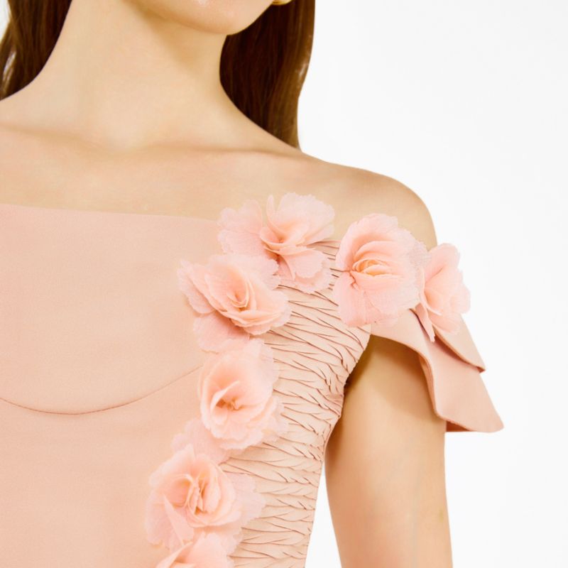Women's Lace Cutout Floral Embellished Off-The-Shoulder Crepe Gown