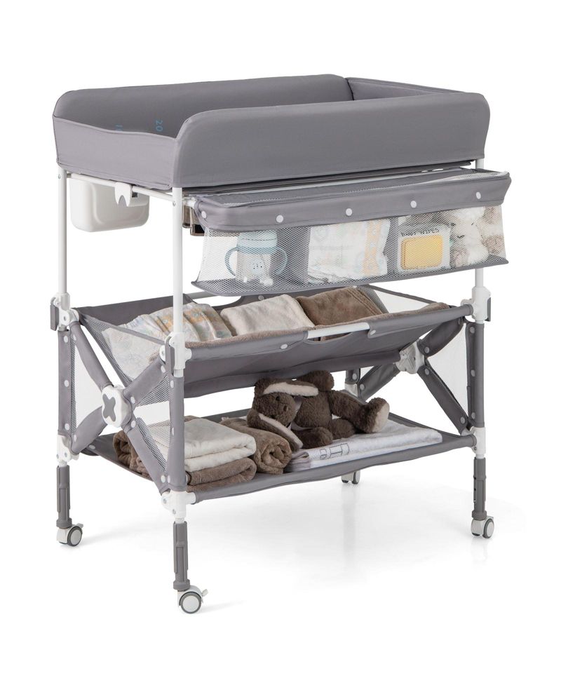 Portable Baby Changing Table with Wheels and Large Storage Rack Convenient and Mobile for Nursery Organization