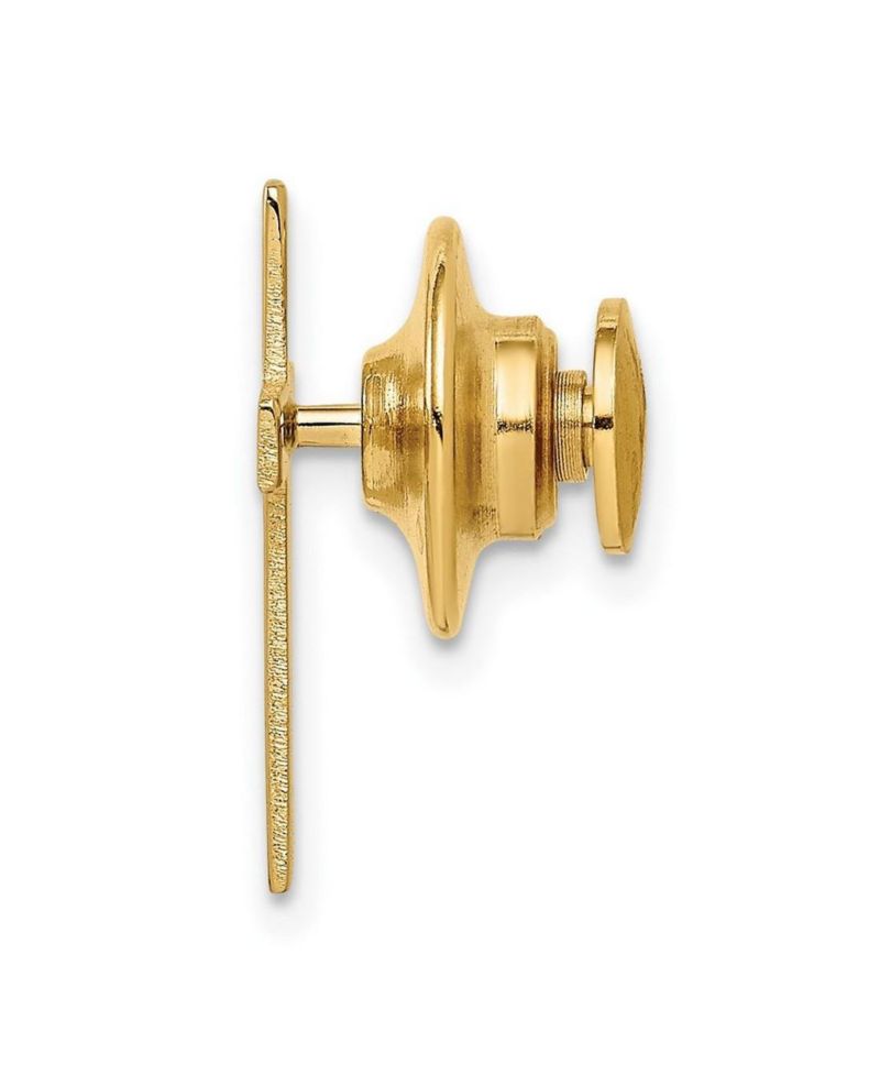 Solid 14k Yellow Gold Squared Polished Cross Tie Tack for Men