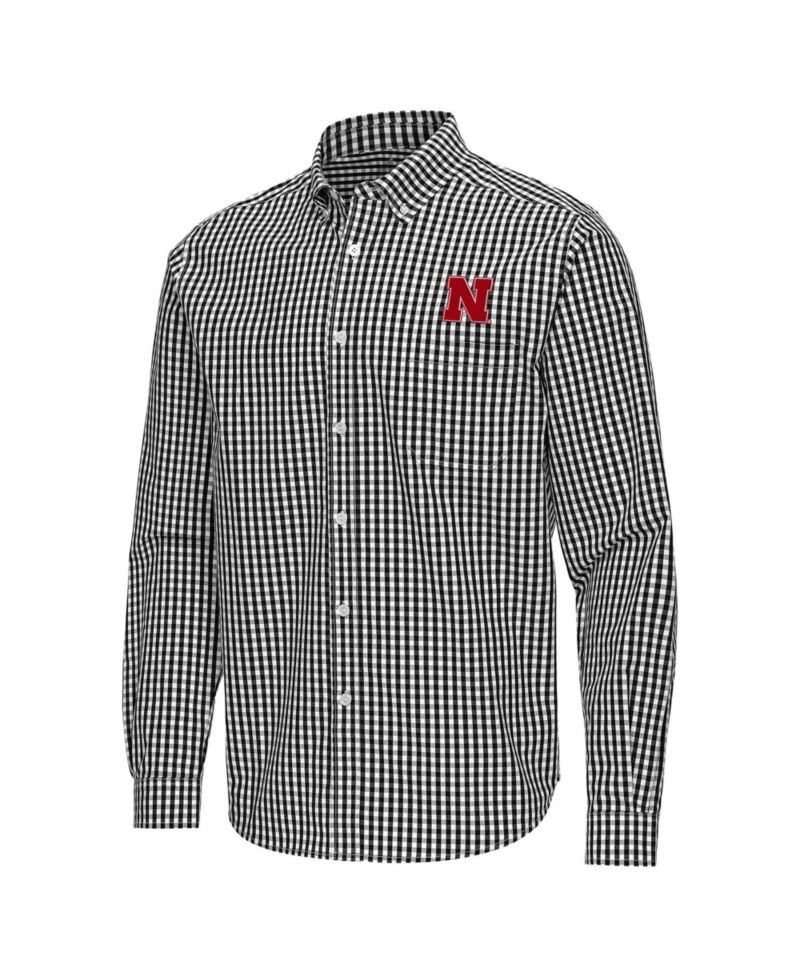 Men's Black Nebraska Huskers Ellis Woven Tri-Blend Long Sleeve Button-Down Shirt
