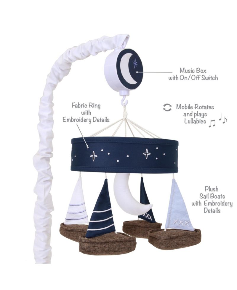 Lambs and Ivy Little Skipper Sailboat and Moon Musical Baby Crib Mobile Soother Toy