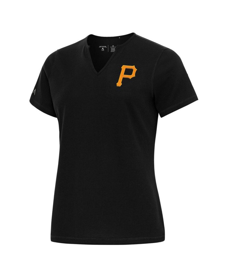 Women's Black Pittsburgh Pirates Notch Neck T-Shirt