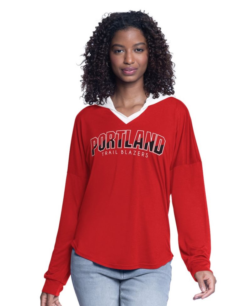 Women's Red Portland Trail Blazers Bench Player Oversized Long Sleeve Hooded Top