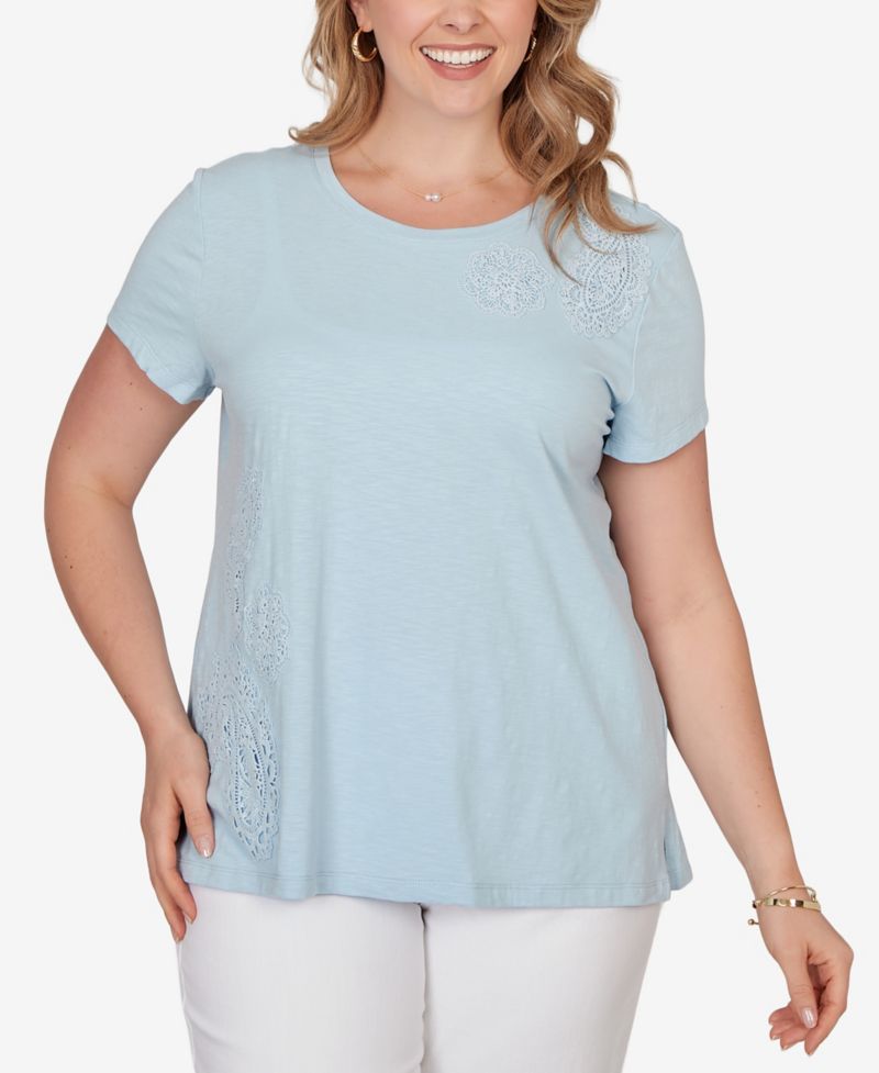 Plus Size Paisley Lace Solid Knit T-Shirt
