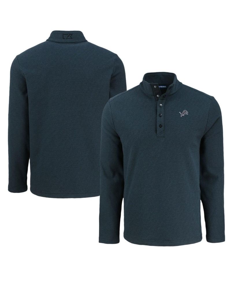 Men's Black Detroit Lions Hunts Point Eco Textured Fleece Half-Snap Sweatshirt