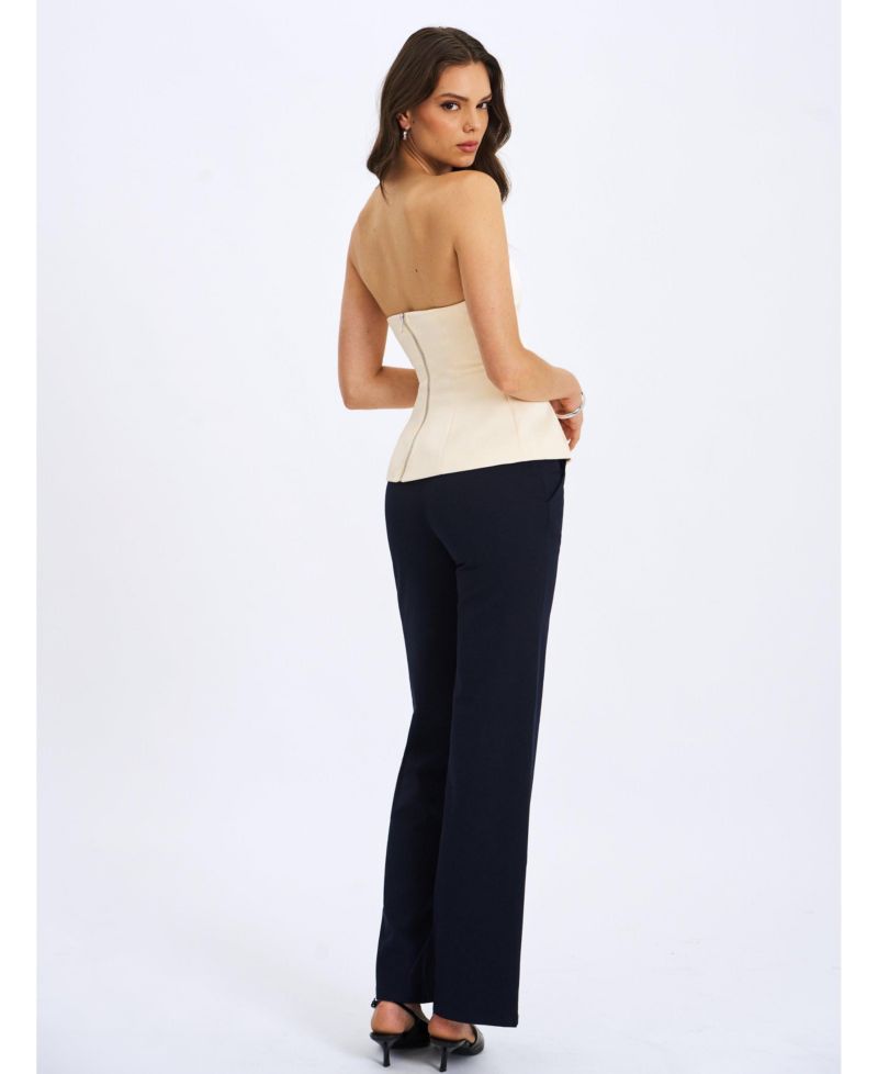 Women Yanin Navy Low-Rise Straight Leg Pants