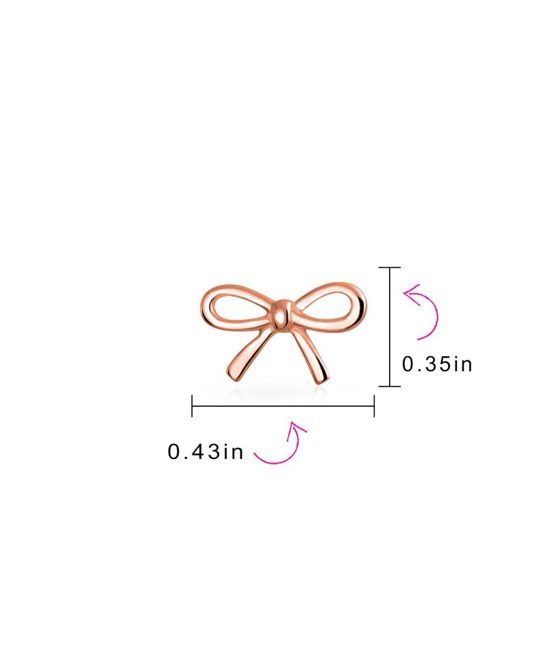 Dainty Ribbon Bow Stud Earrings Rose Gold Plated .925 Sterling Silver