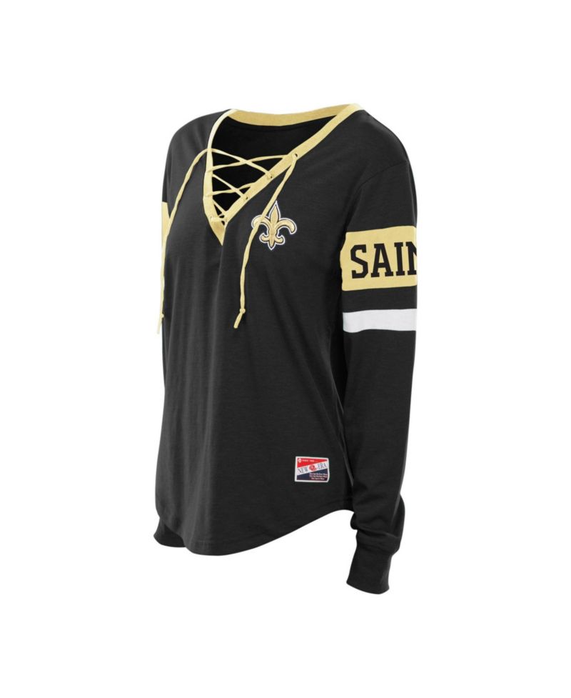 Women's Plus Size New Orleans Saints Throwback Lace-Up Long Sleeve T-Shirt