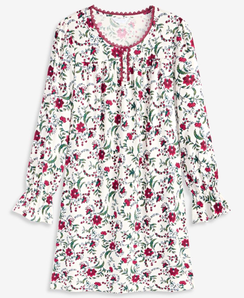 Women's Long-Sleeve Cotton-Blend Flannel Nightgown with Pockets