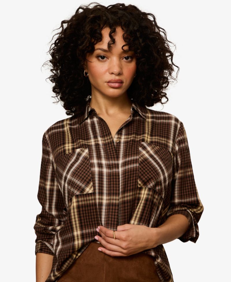 Petite City Plaid Long-Sleeve Button-Up Shirt