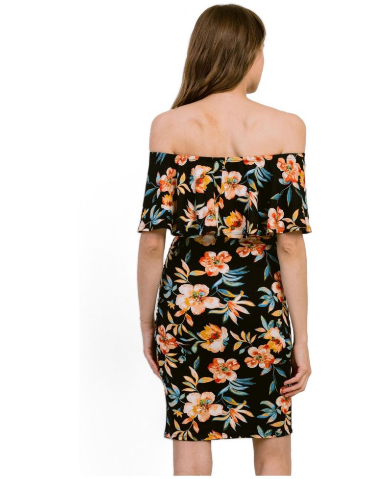Women's Bodycon Floral Off-the-Shoulder Ruffle Dress