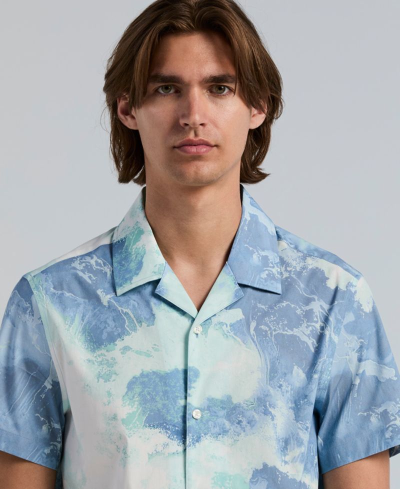 Men's Wave Print Camp Collar Shirt