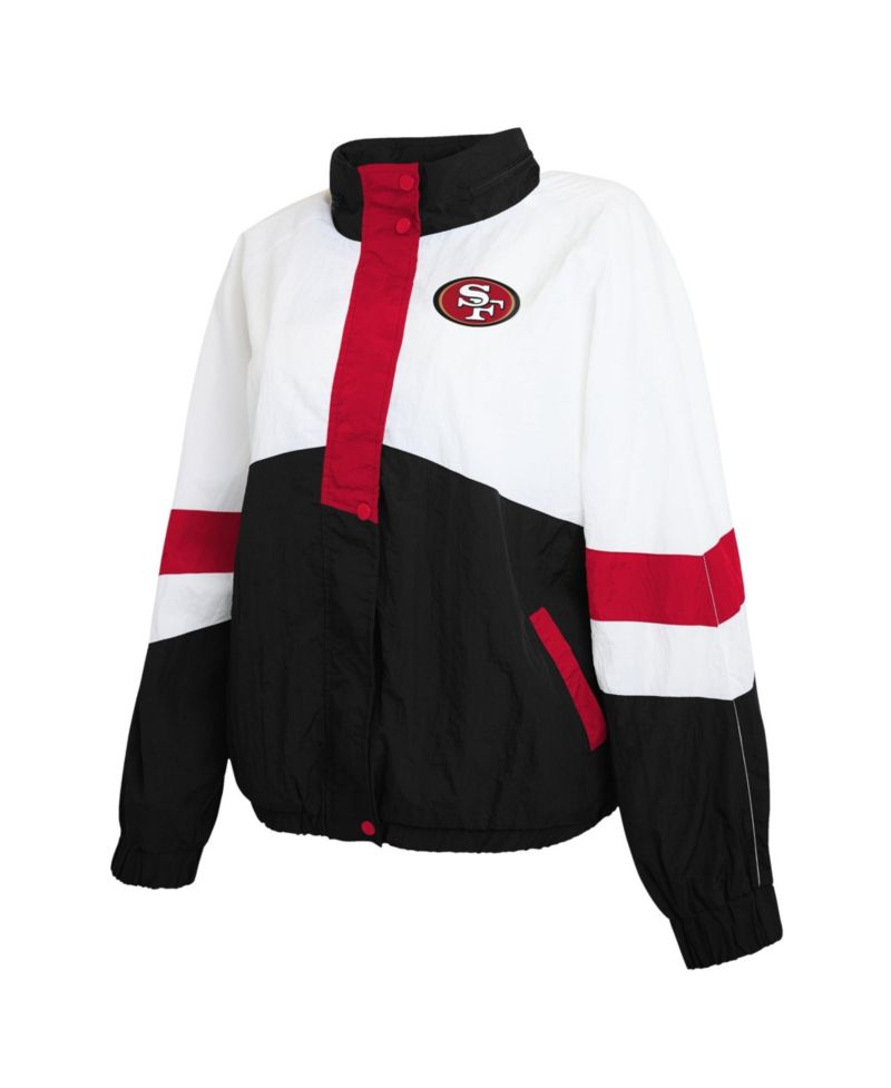 Women's White/Black San Francisco 49ers Crinkle Full-Snap Hooded Windbreaker Jacket